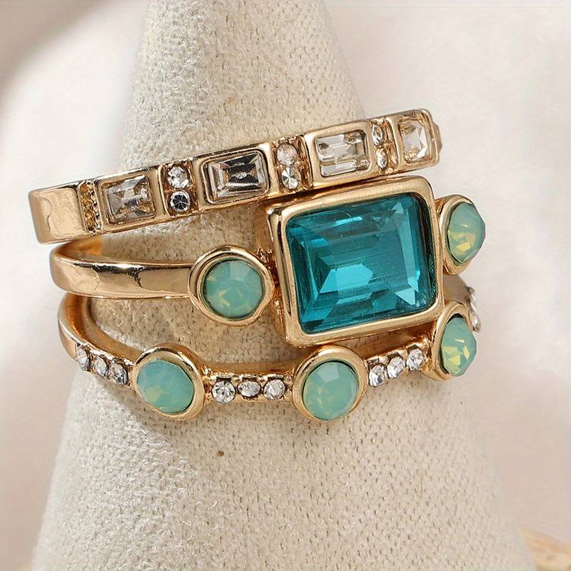 Conjunto de anillos vintage en zirconio azul