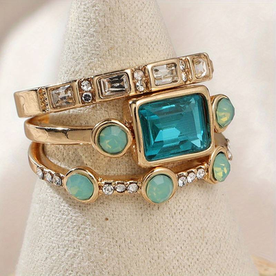 Conjunto de anillos vintage en zirconio azul