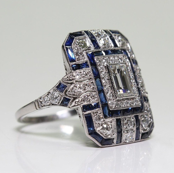 Anillo vintage de plata brillante y zirconio azul